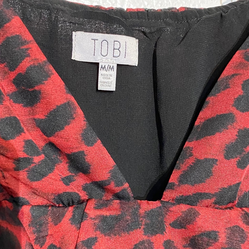 TOBI TOMMY RED RUFFLE LEOPARD DRESS SZ M - Picture 12 of 14